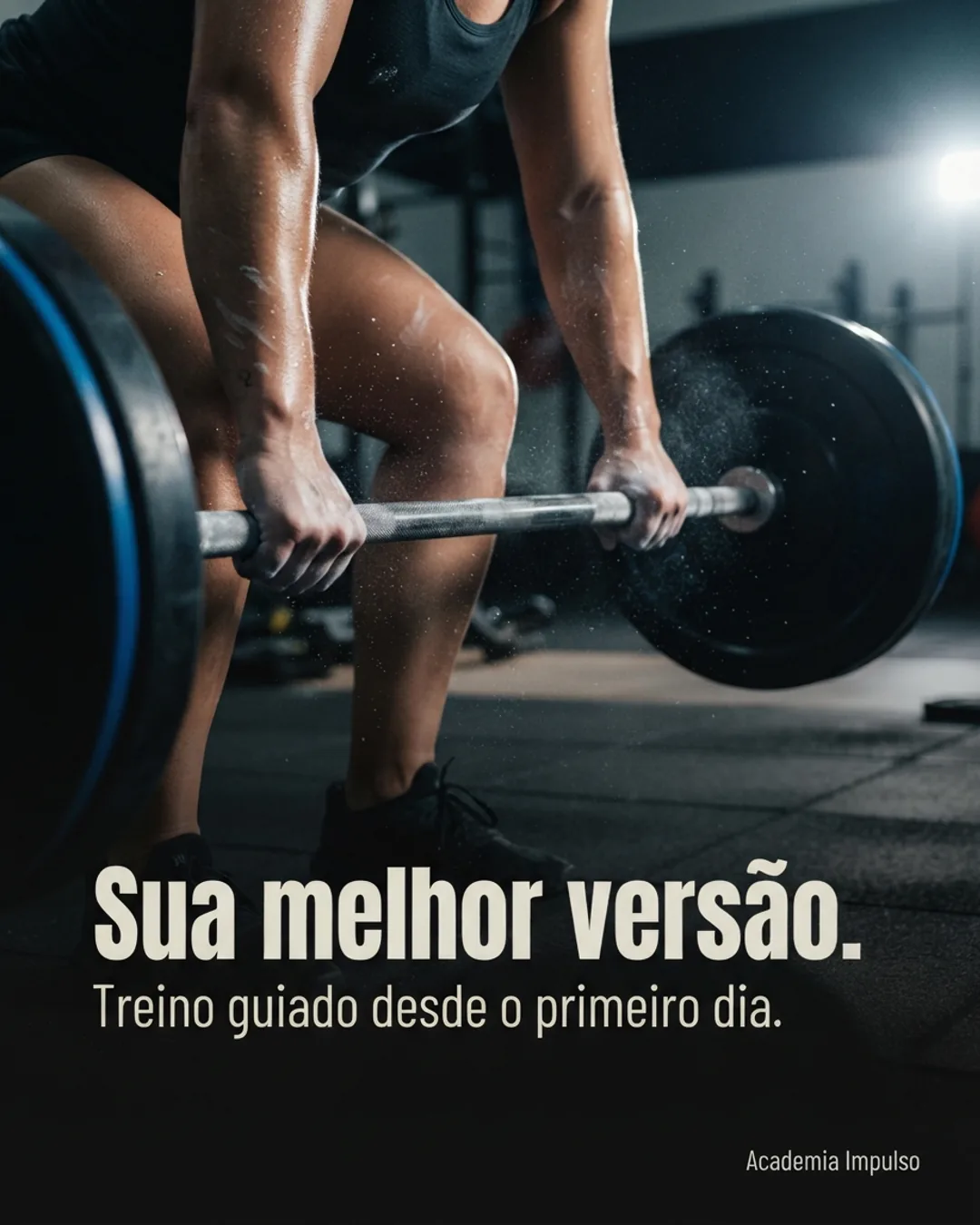 A Gym post generated by PostroAI, with the line “Sua melhor versão.” and the Academia Impulso signature